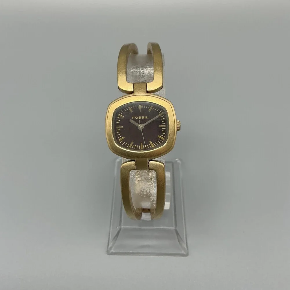 Fossil F2 Womens Watch 23mm Brown Dial Gold Tone ES-1257 New Battery 6.5